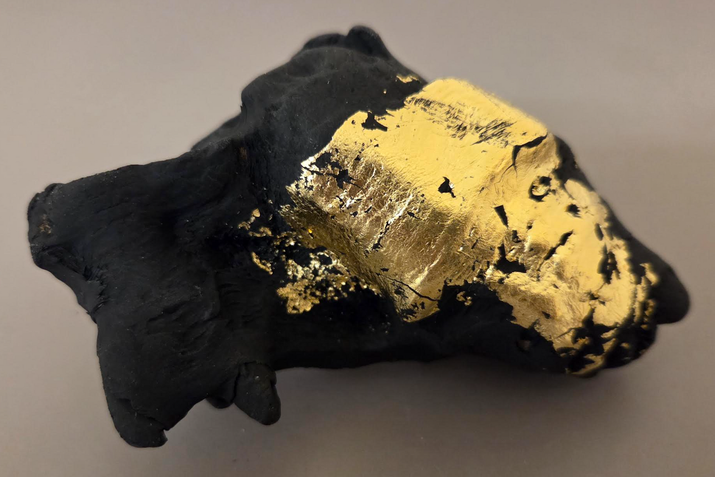 Gnarly Blackened Driftwood Oversized Ring with Gold Leaf - Adjustable