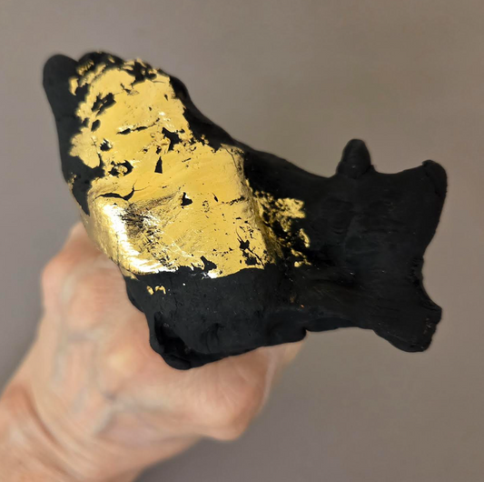 Gnarly Blackened Driftwood Oversized Ring with Gold Leaf - Adjustable