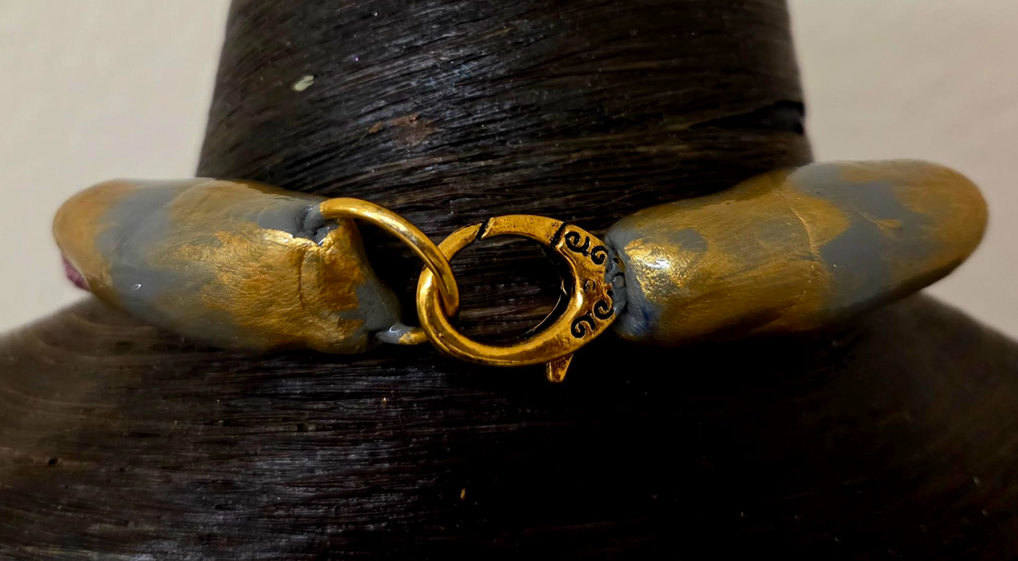 Sculpted Titanium Quartz Amulet on a Dusty Rose Satin Cord - Luxury Boho