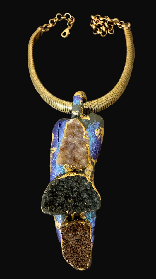 Driftwood Druzy Totem Pendant - Bold OOAK Androgynous Art