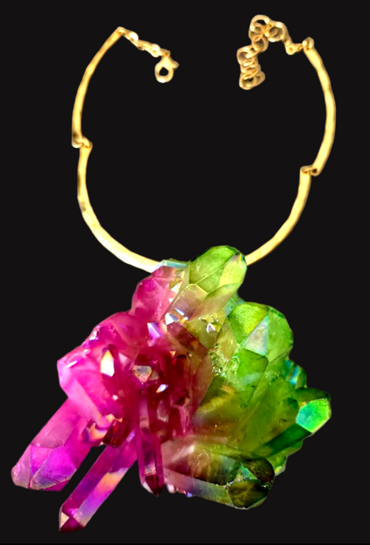 Fuchsia & Lime Aura Quartz Pendant - Bold Luxury Statement