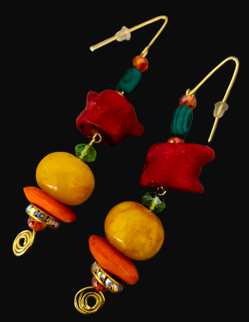 Colorful Exotic Beaded Dangle Pierced Earrings - Tropical Vacation Ear Candy