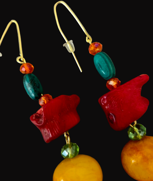 Colorful Exotic Beaded Dangle Pierced Earrings - Tropical Vacation Ear Candy