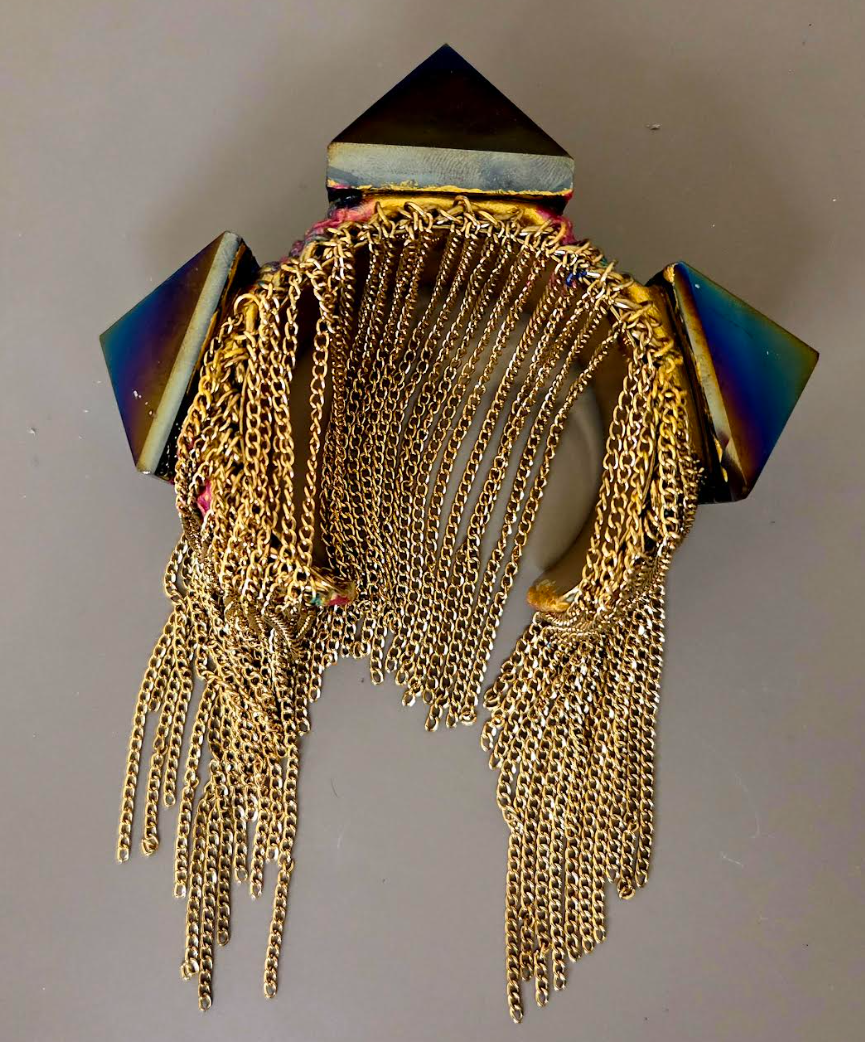 Rainbow Titanium Pyramid Statement Cuff - Chain Fringe