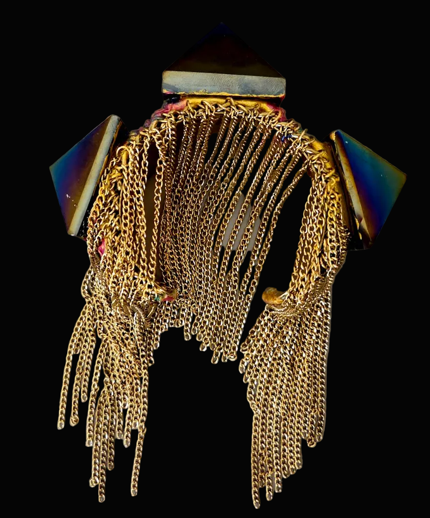 Rainbow Pyramids Bold Statement Cuff - Avant Garde Chain Fringe