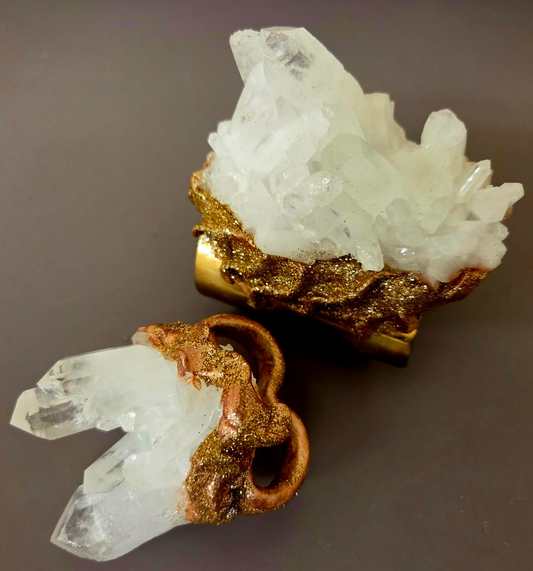 White Quartz Statement Cuff & Ring Set - Haute Couture