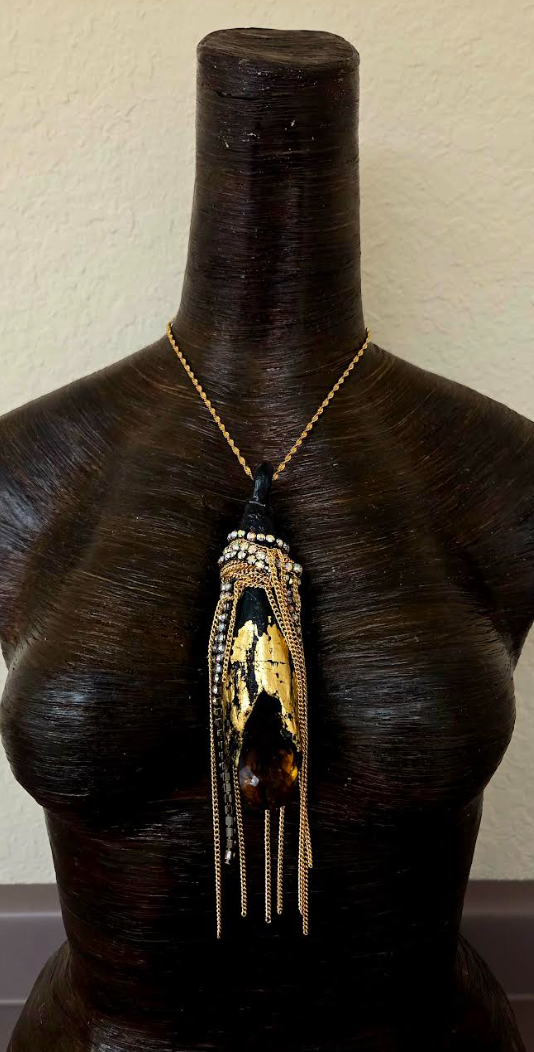 Avant Garde Driftwood Pendant - Rhinestone Chain Fringe
