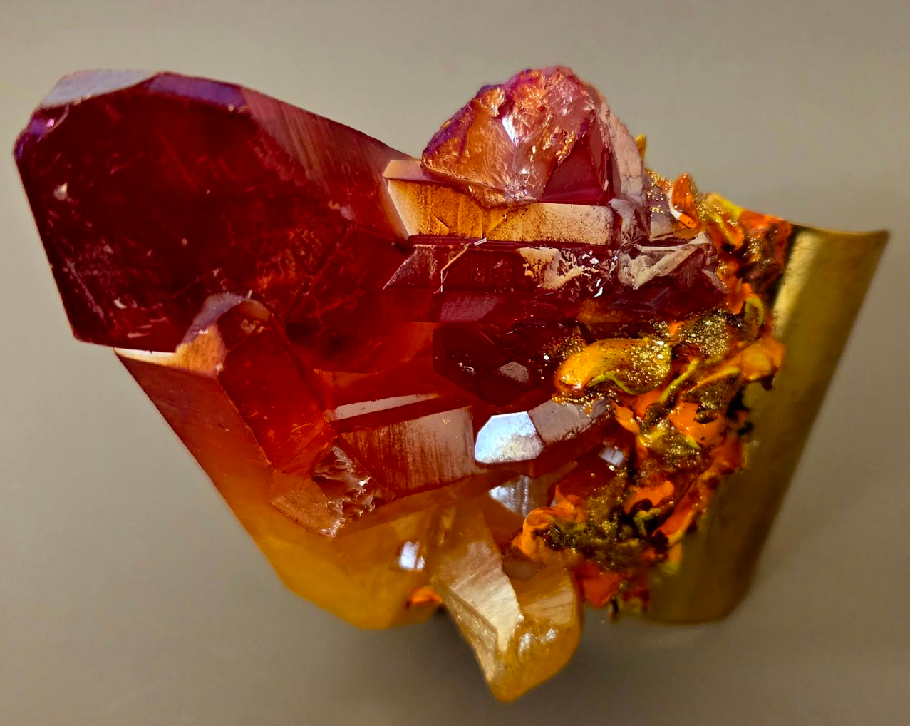 Red Orange Aura Quartz Statement Cuff - High End Luxury