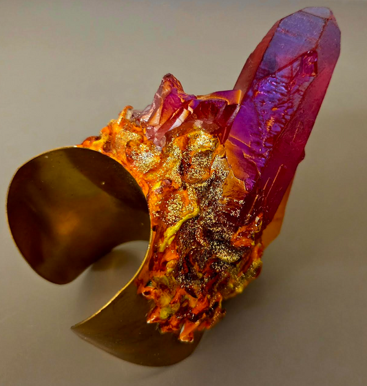 Red Orange Aura Quartz Statement Cuff - High End Luxury