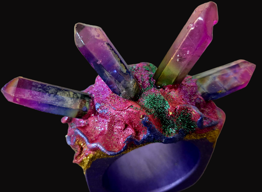 Purple Aura Quartz Cuff - Multi Color Crystal Statement