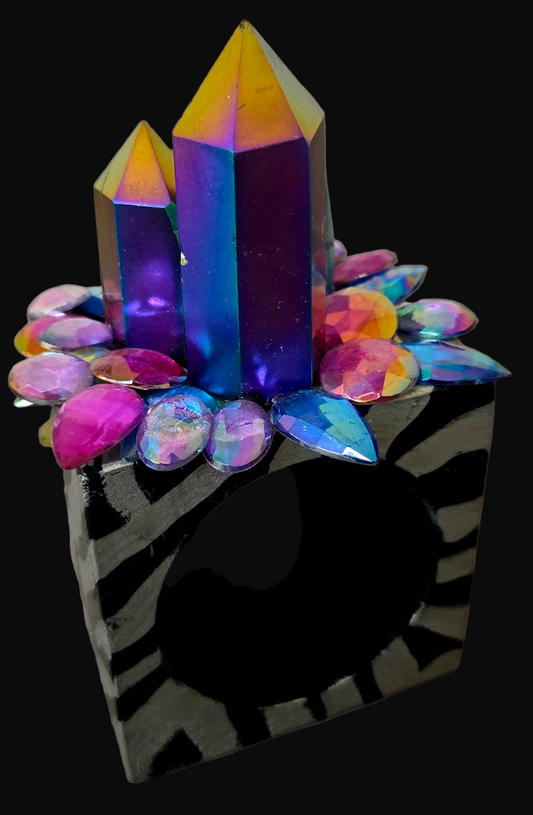 Hand Painted Zebra Cuff - Multi Color Crystal OOAK