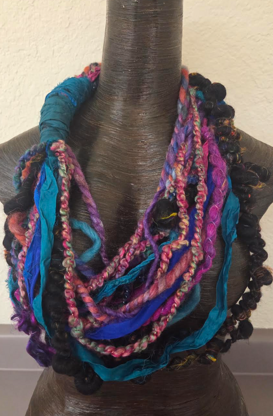 Wearable Fiber Art Scarf Statement Necklace - Textile Chest Piece
