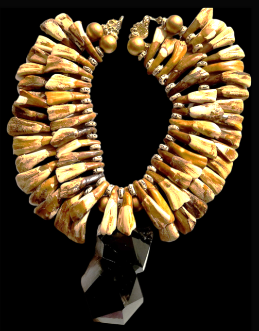 Smoky Quartz & Buffalo Tooth Exotic Statement Necklace
