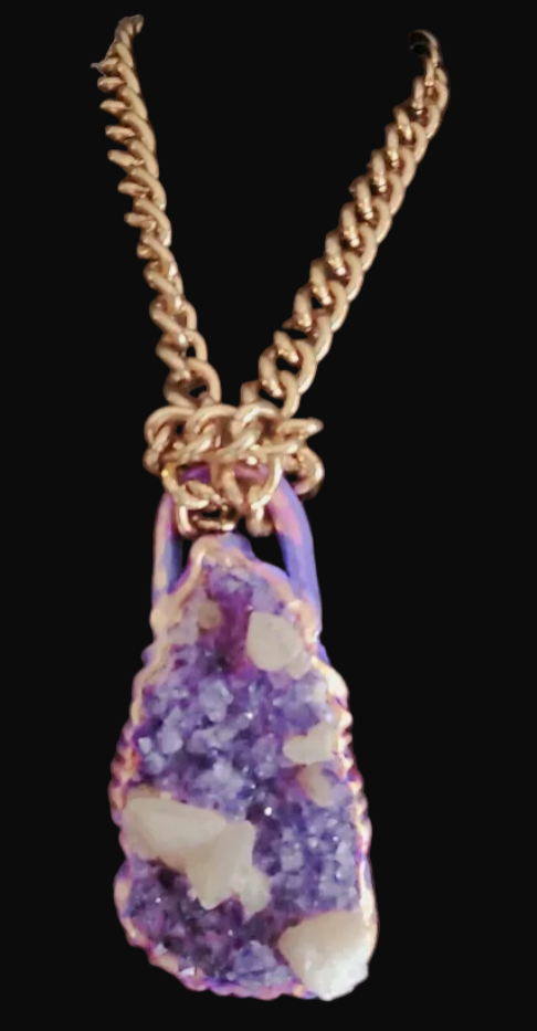 Rough Amethyst Calcite Sculpted Large Gemstone Pendant