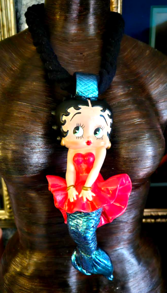 Betty Boop Sculpted Mermaid Statement Pendant With Rope - Whimsical