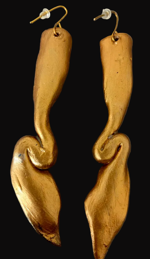 Copper Rose Gold Hand Sculpted Shoulder Duster Pierced Earrings