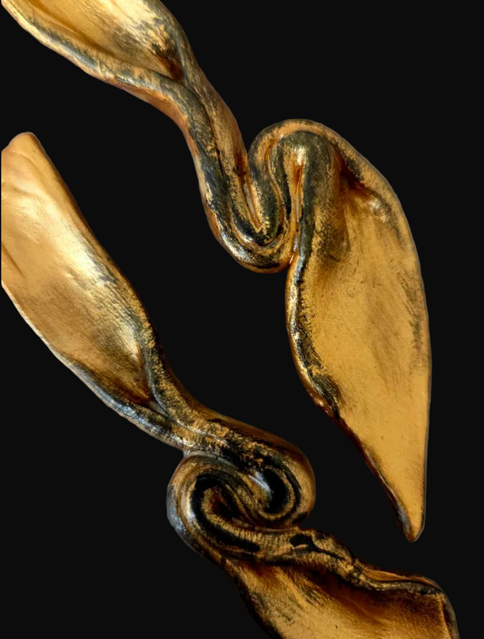 Copper Rose Gold Hand Sculpted Shoulder Duster Pierced Earrings