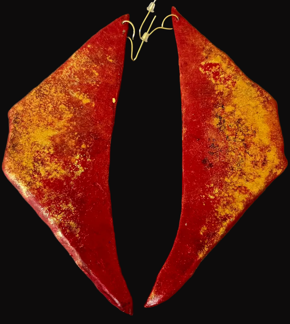 Huge Hand Sculpted Avant Garde Wing Shoulder Duster Earrings - OOAK