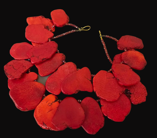 Red Orange Sea Sediment Oversized Slab Multi Strand Statement Necklace