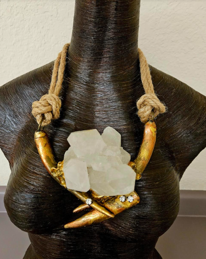 Gold Metallic Antler, Quartz & Hemp Avante Garde Chest Piece - Exotic