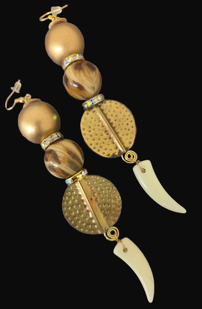 Golden Safari Inspired Shoulder Duster Pierced Earrings - Haute Couture