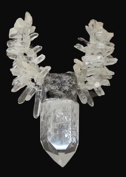 Sculpted Quartz Point Pendant With Multi-Strand Quartz Necklace - Icy
