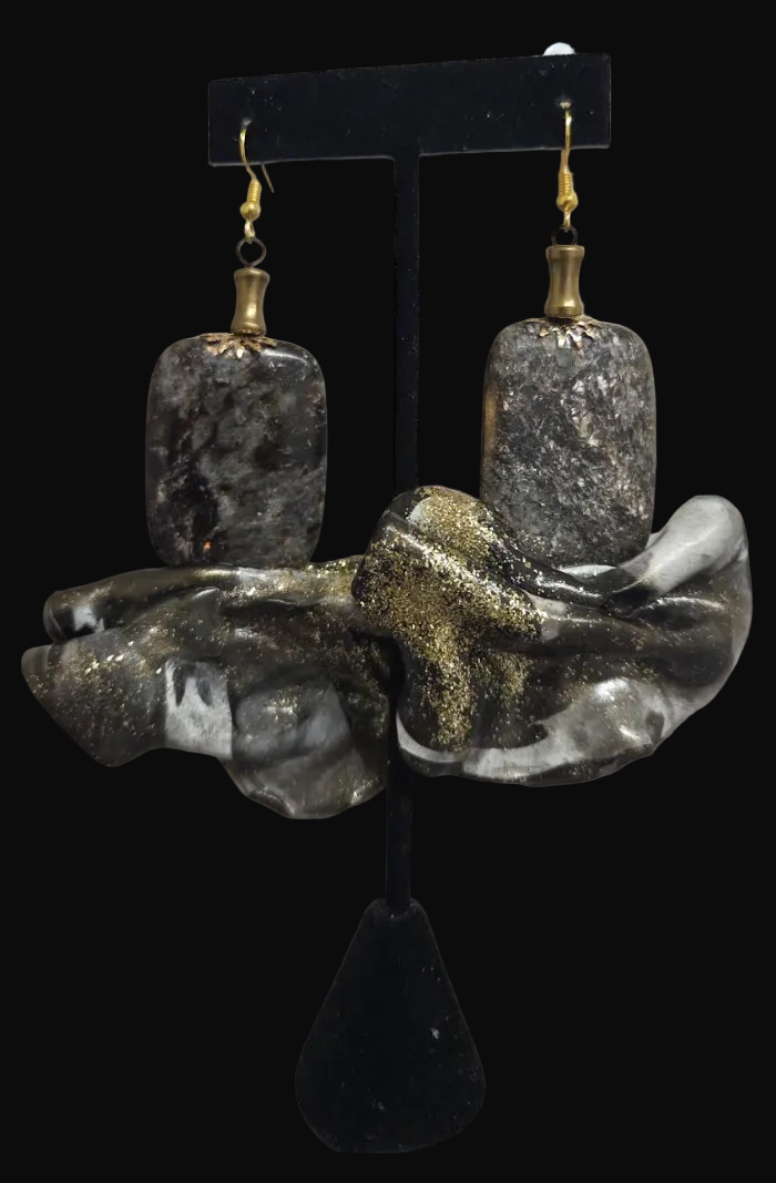 Natural Gemstone & Pyrite Inclusions Hand Sculpted Avant Garde Earrings