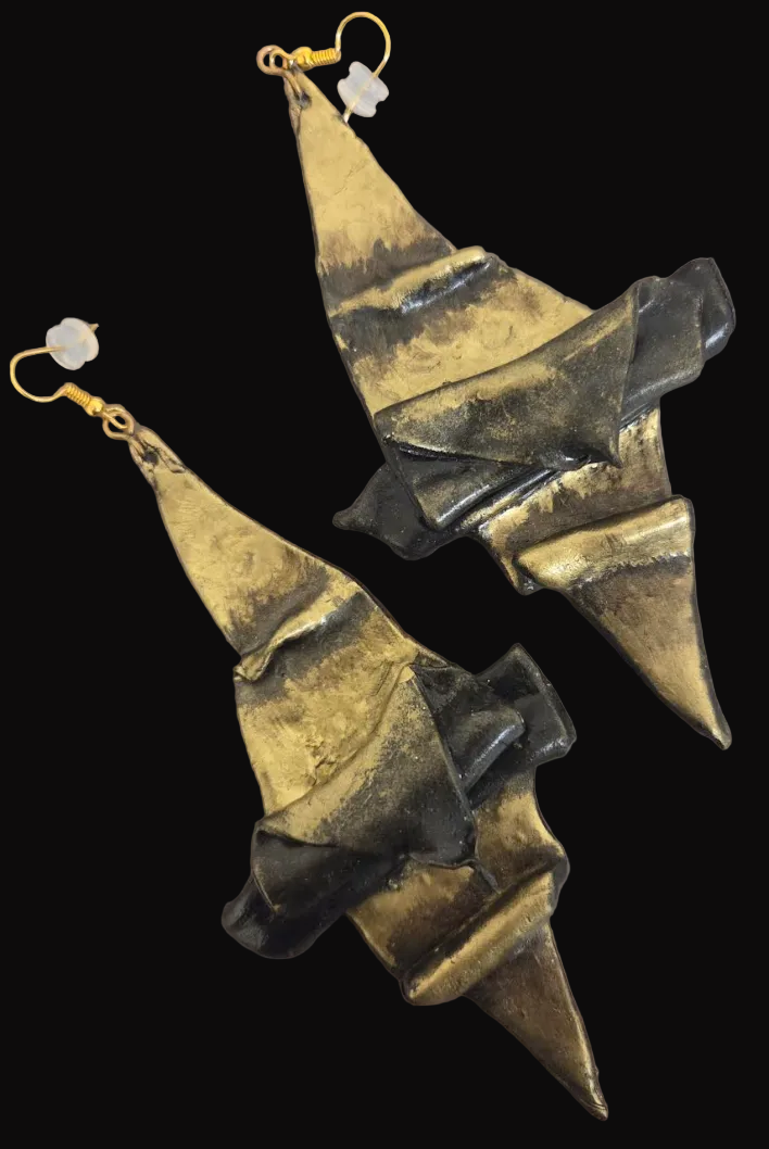 Faux Golden Bronze Hand Sculpted Oversized Architectural Earrings