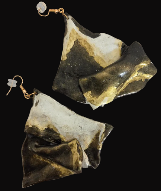 Abstract Cowhide Print Hand Sculpted Statement Pierced Earrings - OOAK