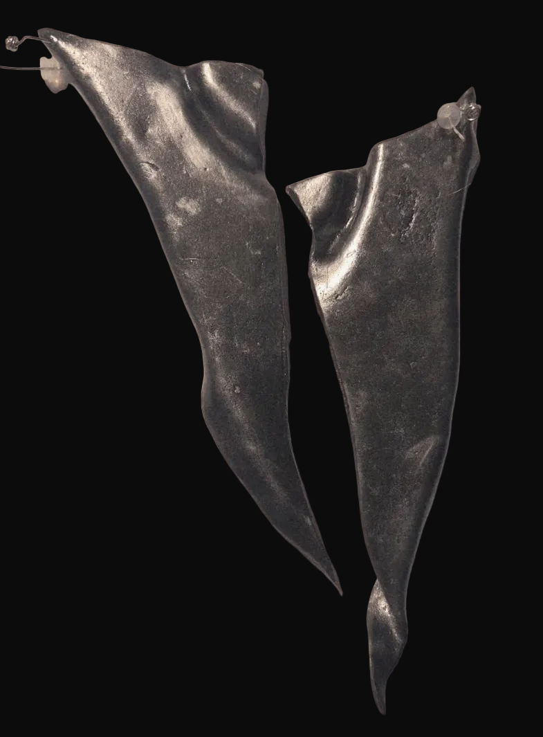 Architectural Blackened Silver Shoulder Duster Pierced Earrings - Couture