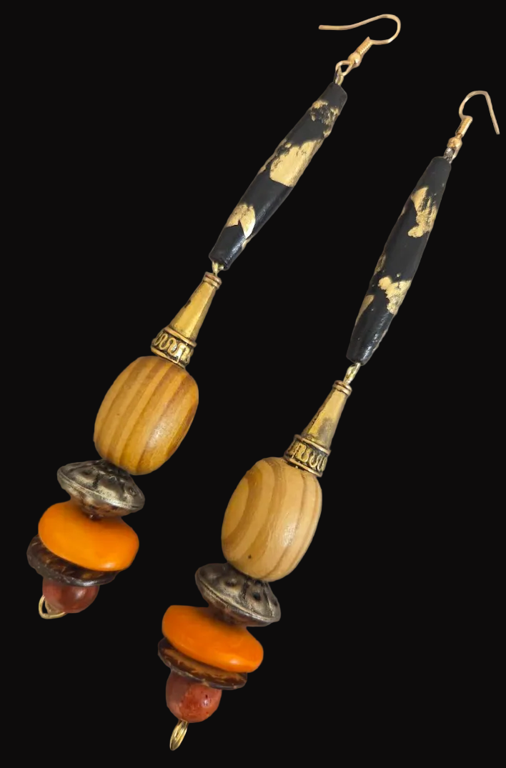 Exotic Autumn Beaded Shoulder Duster Pierced Earrings - Women of Color
