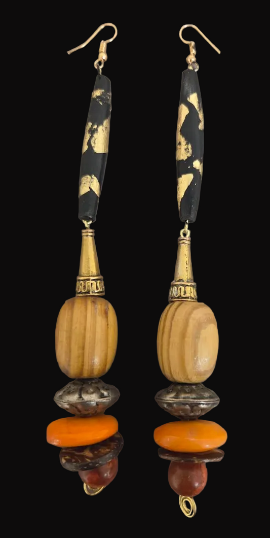 Exotic Autumn Beaded Shoulder Duster Pierced Earrings - Women of Color