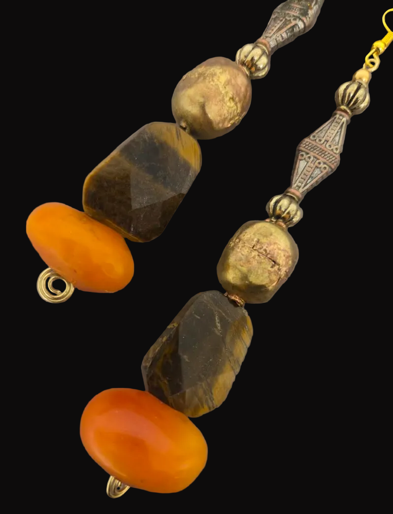 Exotic Tribal Inspired Beaded Pierced Earrings for Autumn ~ Long