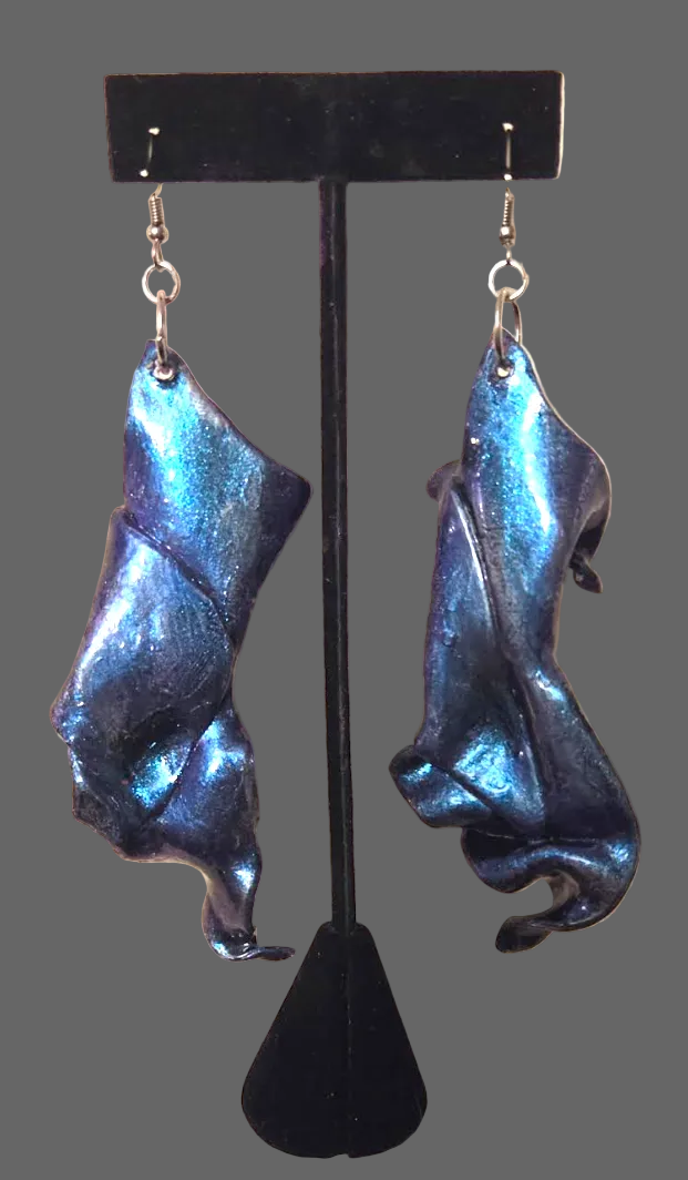 Freeform Hand Sculpted Purple & Blue Color Shift Pierced Earrings