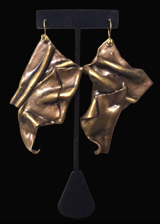 Faux Bronze Metal Hand Sculpted Avant Garde Shoulder Duster Earrings