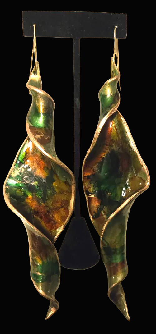Autumn Toned Spiral Shoulder Duster Pierced Earrings - Haute Couture