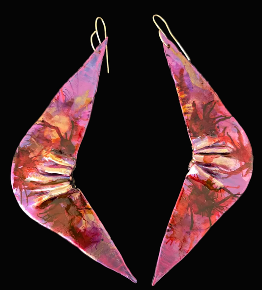 Abstract Feminine Fuchsia Wing-Like Shoulder Duster Earrings - Sexy