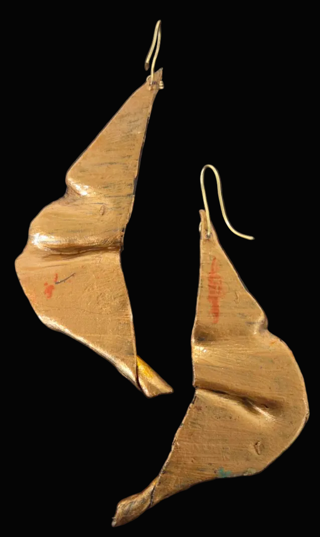 Fiery Abstract & Oversized Sculpted Pierced Earrings - Autumn Jewelry