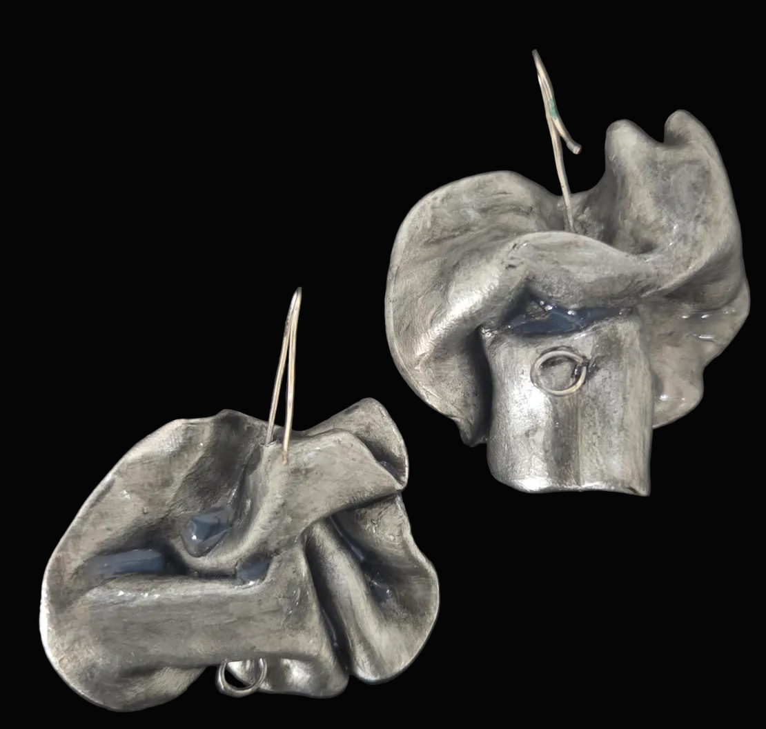 Faux Sterling Silver Abstract Orchid Haute Couture Pierced Earrings