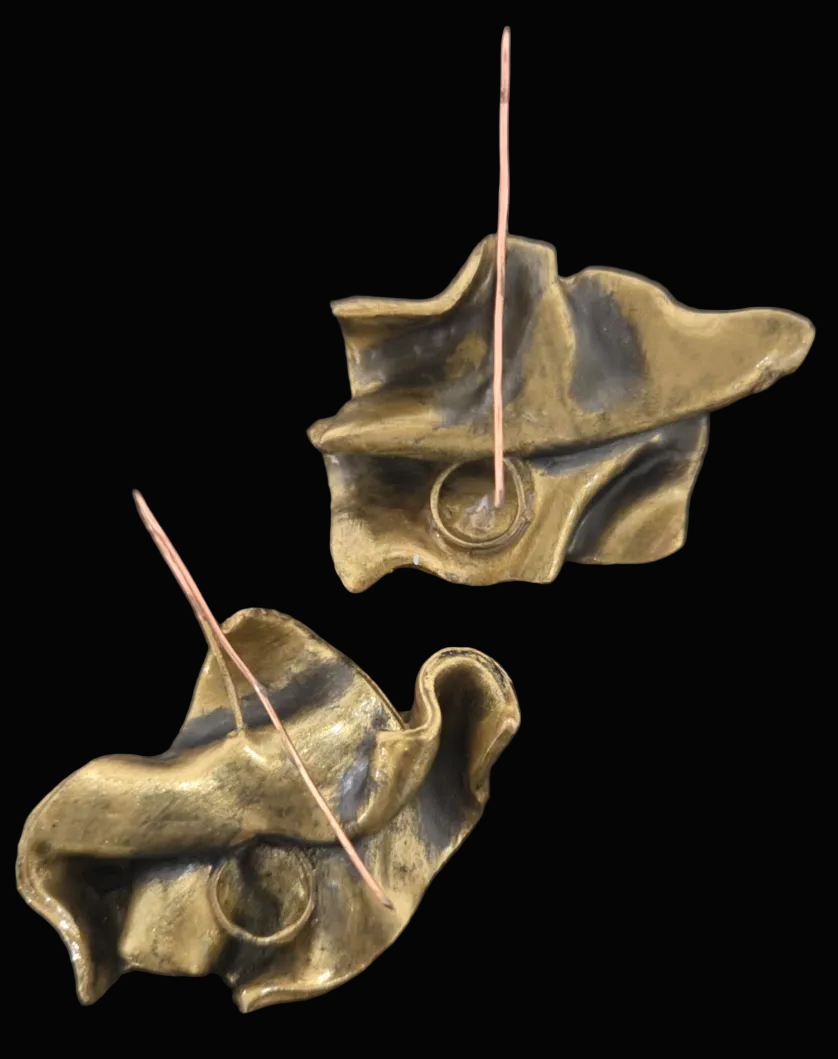 Hand Sculpted Faux Gold Architectural Pierced Earrings - Classy