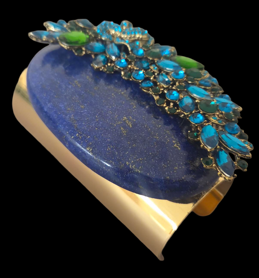 Lapis Lazuli Bejeweled Wide Statement Cuff : High End Wrist Candy