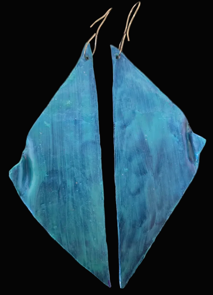 Metallic Blue, Purple & Pink Oversized Wing Shoulder Duster Earrings