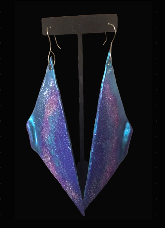 Metallic Blue, Purple & Pink Oversized Wing Shoulder Duster Earrings