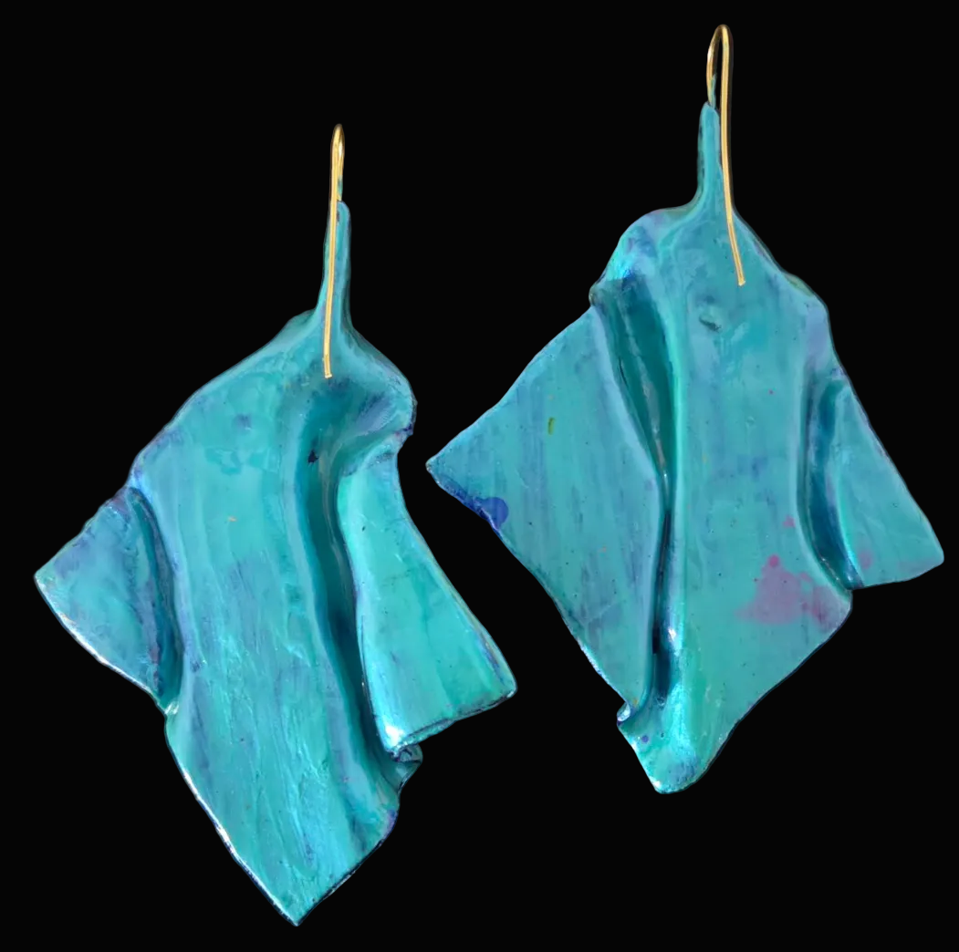 Sculpted Avant Garde Jewel Tone Alcohol Ink Pierced Earrings - Couture