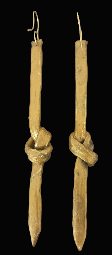 Faux Gold Metal Knotted Shoulder Duster Earrings - Edgy Couture