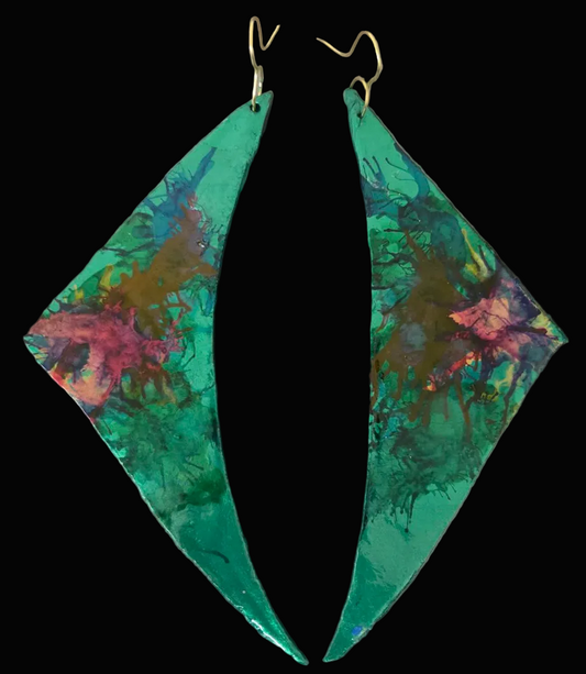Green Metallic Alcohol Ink Hand Sculpted Wing Shoulder Dusters - Sexy