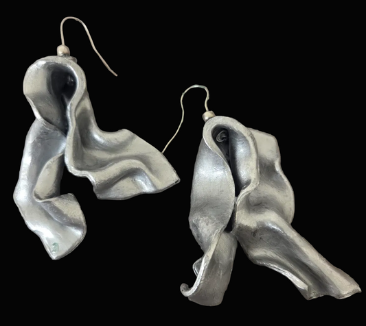 Faux Sterling Silver Sculpted Pierced Statement Earrings - Avant Garde