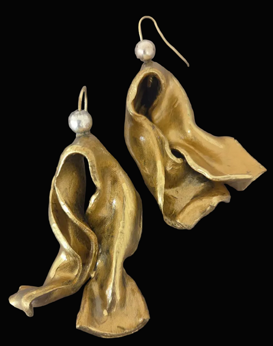 Hand Sculpted Faux Gold Metal Industrial Pierced Earrings - Dramatic