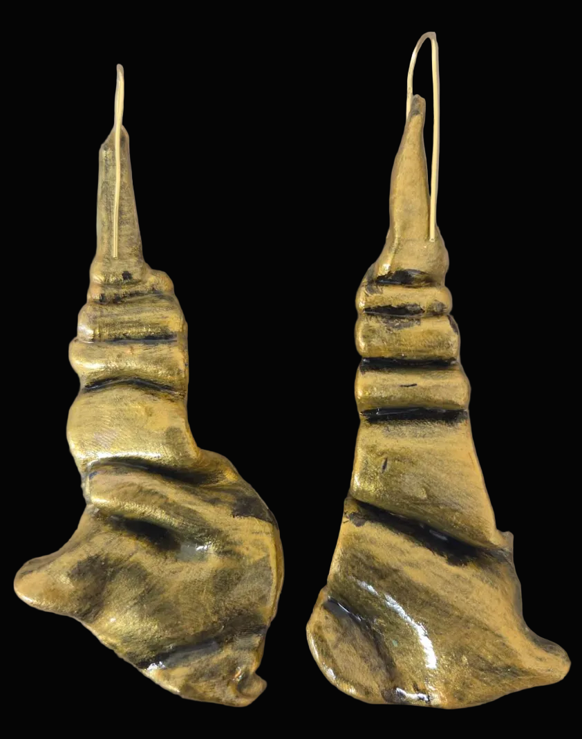 Faux Gold Metal Hand Sculpted Dangle Pierced Earrings - Posh Rich Bold