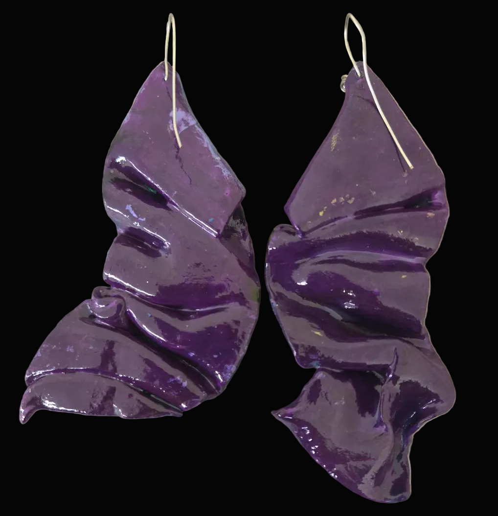 Metallic Purple Sculpted Sensuous Freeform Avant Garde Earrings
